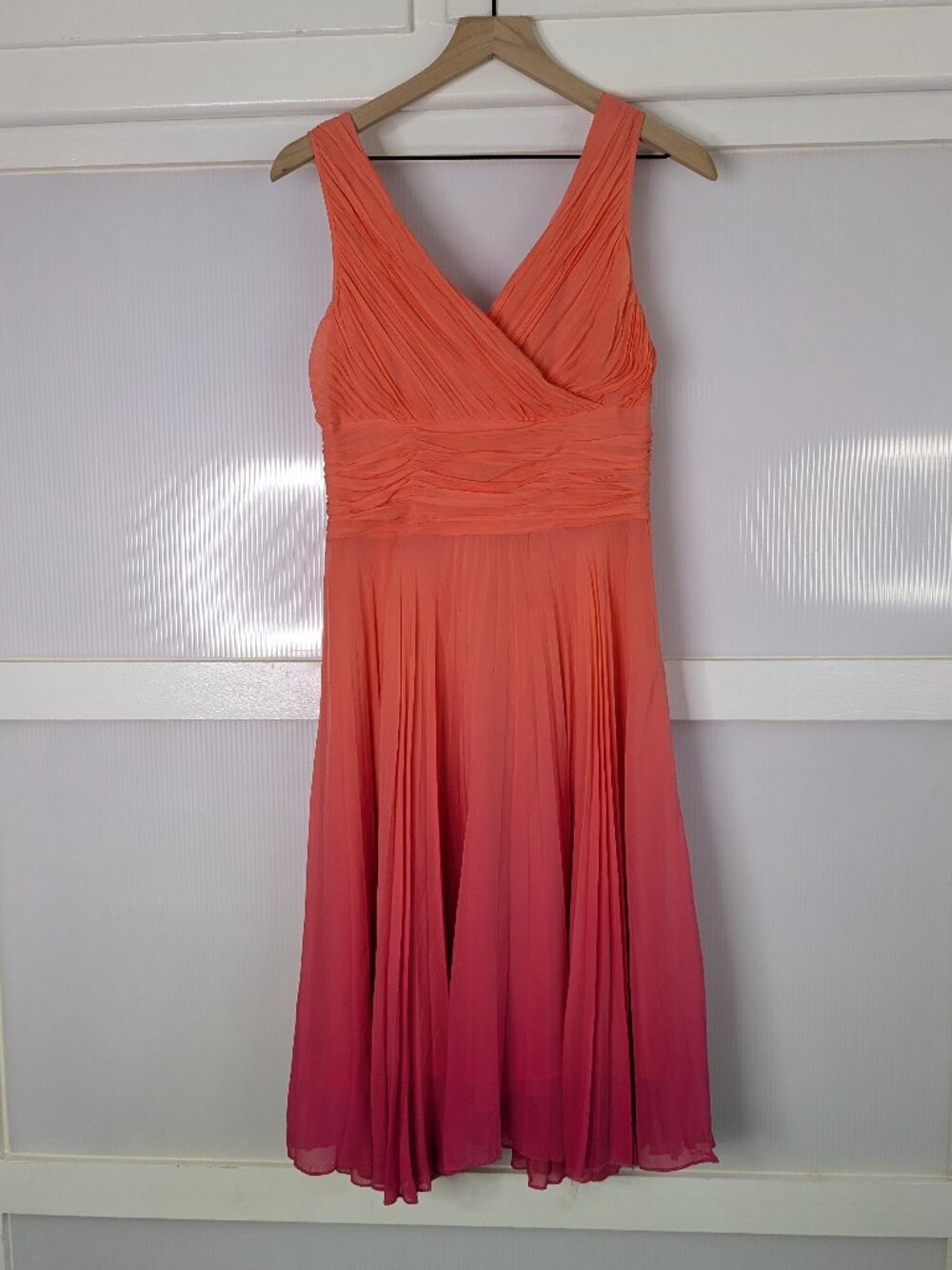 Sigrid Olson Ombre Silk Chiffon Peach Pink Pleated Sleeveless Dress Size 8 AS IS